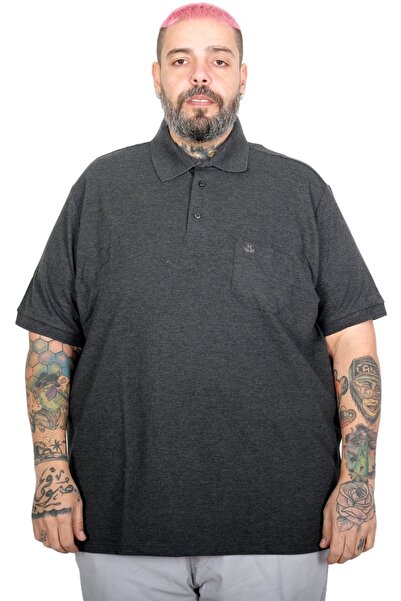 ModeXL Ανδρικό μπλουζάκι με λαιμόκοψη πόλο - Τσέπη, Oversize, Anthracite 20552