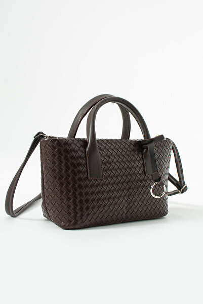 LUNABLU Brown Women's Knitted Patterned Pu Leather Hand and Shoulder Bag