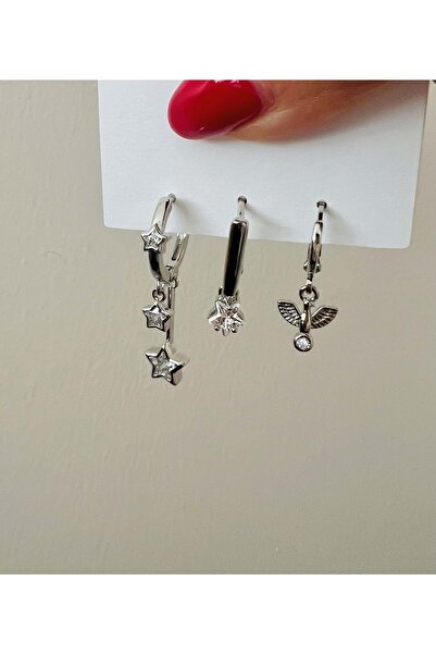 ACAR TAKI طقم أقراط متدلية من 3 قطع - لون فضي ACR7695