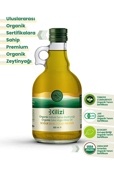 Kilizi Yağ Kilizi Yeni Hasat Soğuk Sıkım Organik Sızma Zeytinyağı 500 ML Amfo...
