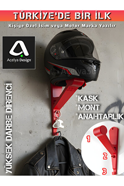 açelya3d Motor Kask Duvar Askılığı Aparat Askı Montaj Tutucu Askısı Aparatı A...