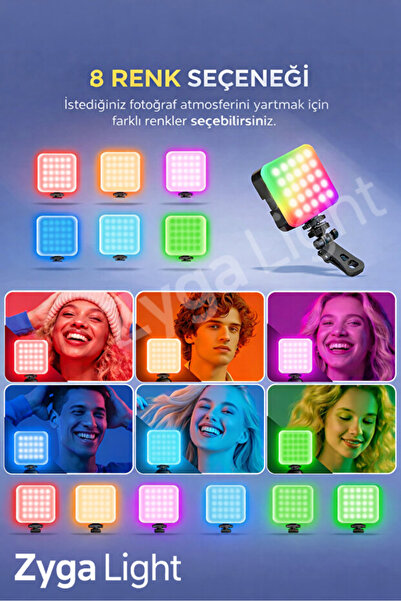 Zyga 105 LED RGB Selfie Işığı | 3200K–6500K Ayarlı | Telefon & Kamera Uyumlu Universal