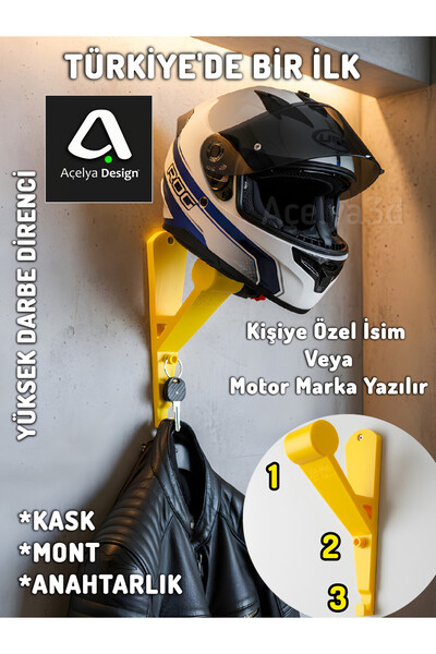 açelya3d Motor Kask Duvar Tutucu Askılığı Aparat Askı Montaj Askısı Aparatı A...