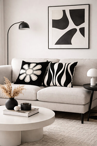 Homeilla Black Background Cream Flower Shaped Line Pattern Digital Printing D...