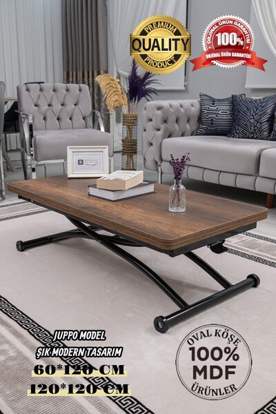 SEHPAM AKILLI Akıllı Sehpa Üst Tabla Mdf Barok Koyu Ceviz Oval Köşe Alt Siyah...