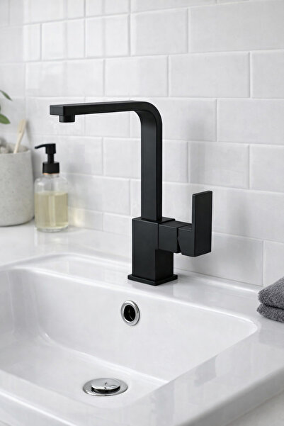 Sardıcı Montana Series Kare Siyah Lavabo Bataryası Beş Yıl Garantili Tam Takım