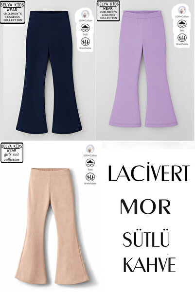 Belya Kids Wear 3 Lü Paket Pamuğa Pamuk Kız Çocuk Fitilli Tayt