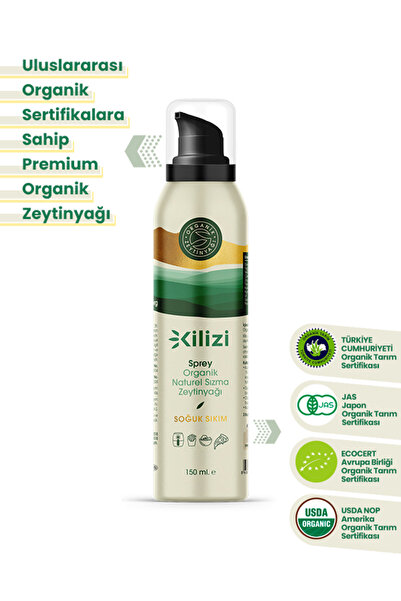 Kilizi Yağ Kilizi Organik Sprey Zeytinyağı 150 ML | Soğuk Sıkım Sızma, Gazsız...