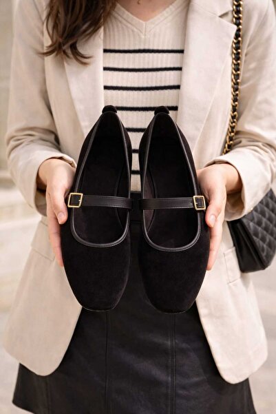 Slipcat Pantofi de balerină pentru femei, catifea, cu cataramă aurie, pantofi...