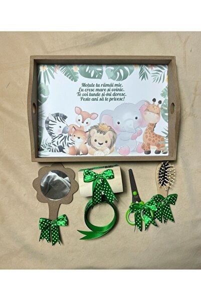 Botez Set tavita pentru taiere mot/turta – padure – verde, 6 piese