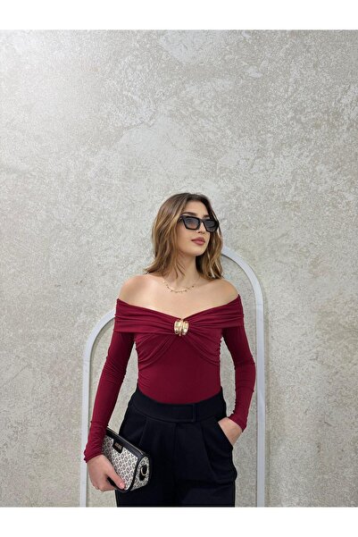 peri tower НОВ ПРОДУКТ Дамска блуза с дълъг ръкав, златна катарама и деколте ...