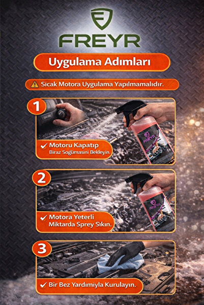 FREYR Susuz Motor Temizleyici 1 Lt | Motor Yağ Çözücü, Güçlü Oto Motor Temizleme Ürünü