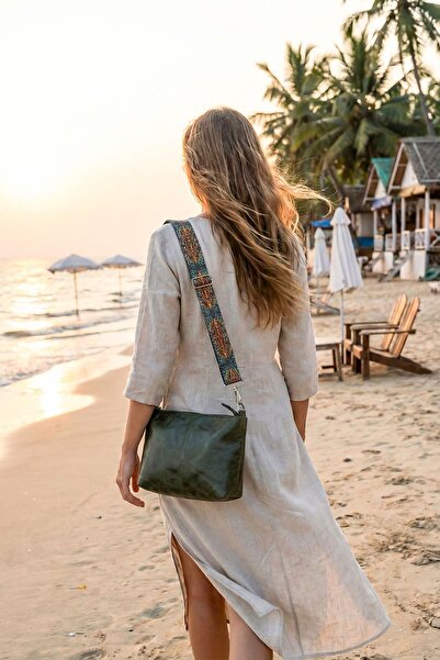 Bambus Bohem Tarzı Vintage Etnik Desenli Suni Deri Askılı Günlül Kadın El Ve ...