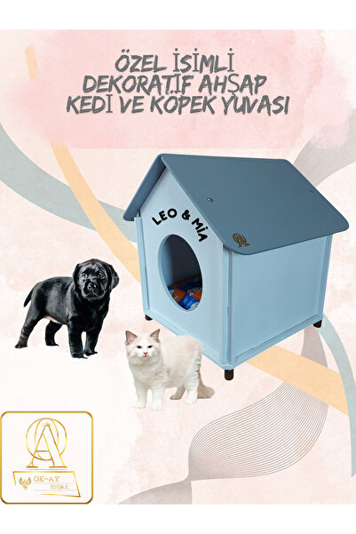 Okay Kedi ve Köpek Yuvası(Evi) Özel İsim Doğal Ahşap Hem İç Mekan Hem Dış Mek...