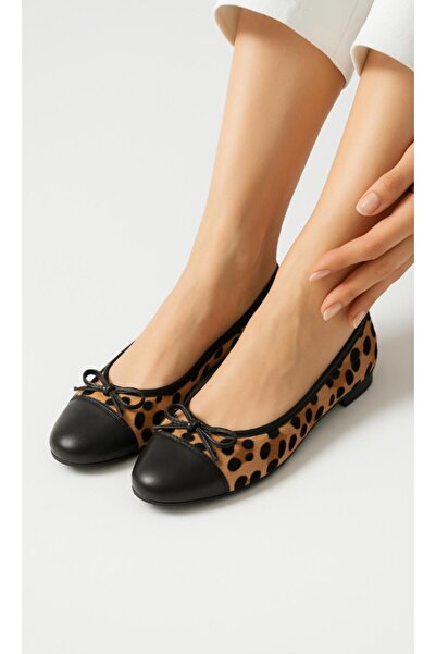 37Numara Quilted Genuine Leather Flat Shoes Leopard