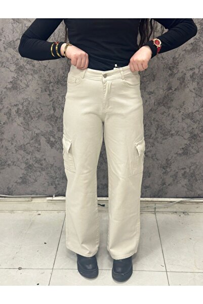 LAMİRA Bej Palazzo Wide Leg Bej Cargo Talie super înaltă