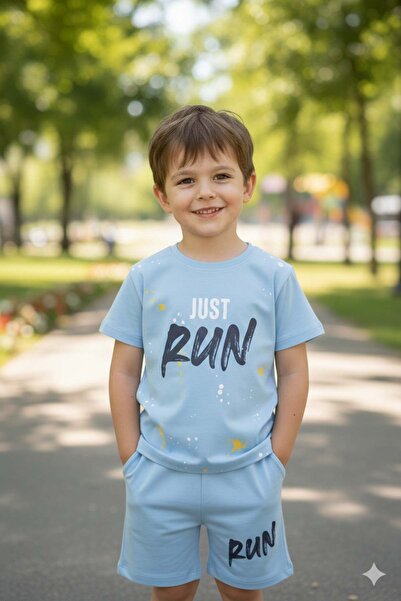 coppa kids طقم بناتي وأولاد بعمر 4 سنوات - شورت وتي شيرت قطني ممشط مطبوع بالل...