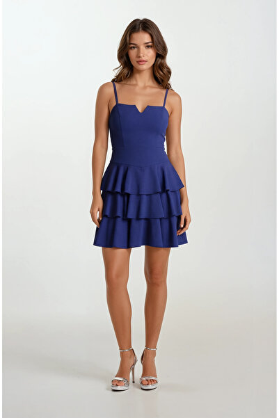 Spazio Concesso Askılı Kare Yaka Kat Kat Etek Kısa Abiye Elbise SAKS