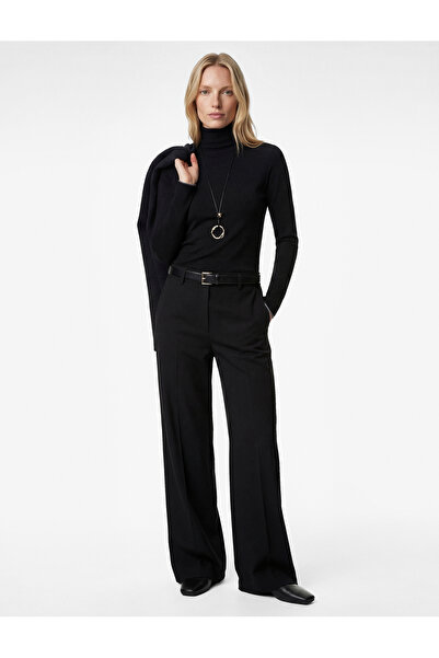 Koton Țesătură de viscoză guler ridicat Tricou cu mânecă lungă material reiat