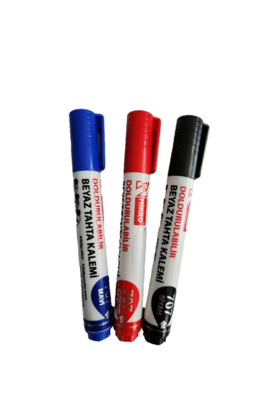 Mikro Doldurulabilir Siyah Mavi Kırmızı Tahta Kalemi 3 lü