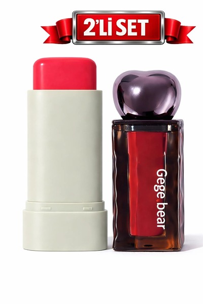 Gege Bear 2'li Makyaj Hediye Seti - Stick Asansörlü Allık ve Likit Ruj – Kusu...