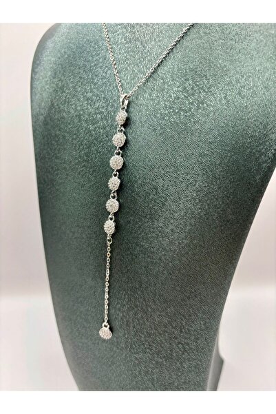 aurora dükkan قلادة على شكل حرف Y مصنوعة من الفولاذ الفضي اللون مع حجر