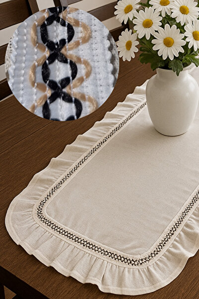 MUEV %100 Pamuk Fırfırlı Runner Amerikan Servis Vintage Lüks Overlok Dikişli ...