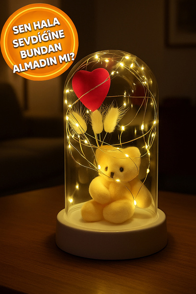 ALSHOP Beyaz Tabanlı 14 Şubat Sevgililer Günü Özel Led Işıklı Kalp Ayıcıklı S...