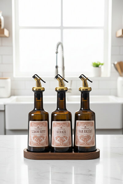 EA Home Concept 3 عبوات 250 مل من الخردل مع حامل خشبي ورأس ذهبي |   طقم وعاء ...