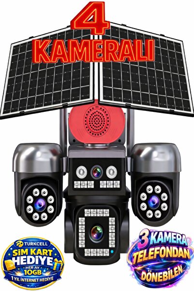 TRCharger S446 4 Kameralı 3 Kamera Telefondan Dönebilir Solar AOV 7/24 Kayıt ...