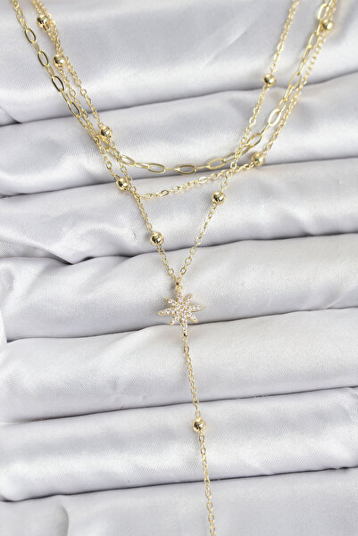 Skygo Brass Gold Color Polar Star Detailed 3-Piece Combination Women's Neckla...
