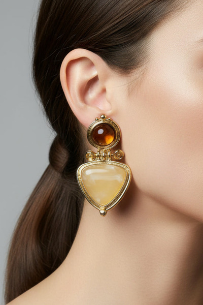 BHR AKSESUAR Gold Brown Dangle Earrings (5.5 cm)