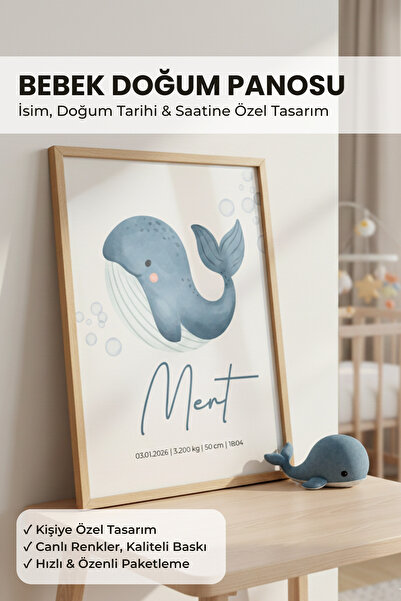 Velora Store TR Kişiye Özel Bebek Doğum Panosu - Doğal Ahşap Çerçeveli 250 gr...