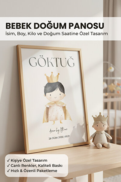 Velora Store TR Kişiye Özel Bebek Doğum Panosu - Doğal Ahşap Çerçeveli 250 gr...