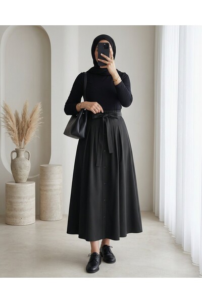 Modamorfo تنورة باراشوت بأزرار أمامية وأربطة - أسود