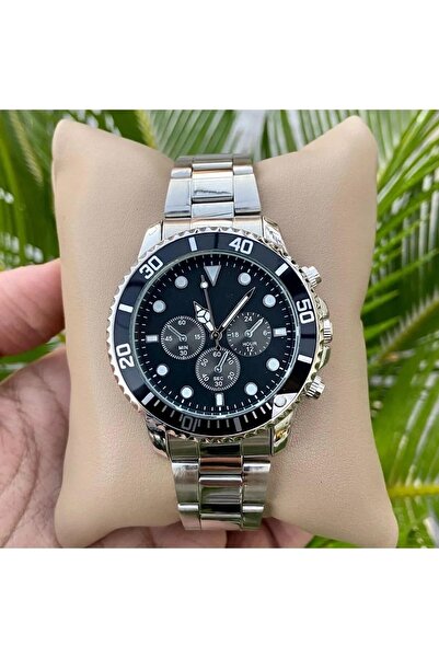 ÇENÇEN Erkek Çelik Gümüş Kordon Siyah Kadran Analog Yeni Model Kol Saati