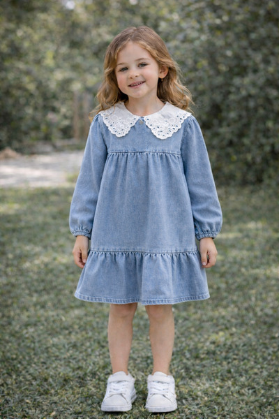 LAV MER KİDS Kız Çocuk Yaka Detaylı Kot Elbise. 2-8 Yaş