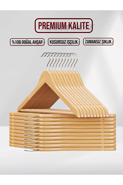 SDF Askı Naturel Ahşap Elbise Pantolon Askısı 10 adet