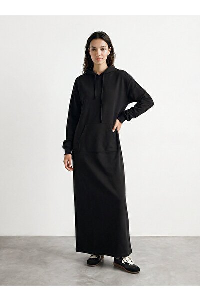 Refka Φόρεμα με κουκούλα καγκουρό άνετο κομμένο χιτζάμπ - Μαύρο - Μπενίν