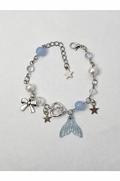 sleyshop Mavi Deniz Kızı Kuyruğu Coquette Fiyonk Inci Boncuk Tasarım Bileklik