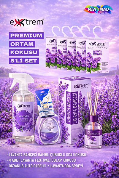 EXXTREM 5'li Premium Ortam Kokusu Seti - Okyanus, Lavanta, Leylak & Yasemin -...