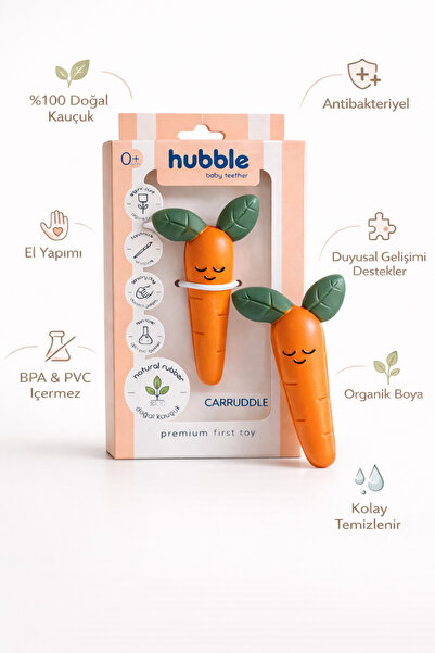 Hubble Bebek Diş Kaşıyıcı Ve Oyuncak - Havuç Şekilli Dişlik (%100 DOĞAL KAUÇUK)