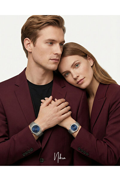 Nikra Saat GÜMÜŞ RENK LACİVERT KADRAN ÇİFT KOL SAATİ