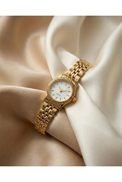 KLISHE Butik ساعة نسائية ذهبية اللون بسوار فولاذي عتيقة الطراز، ساعة يد فاخرة...