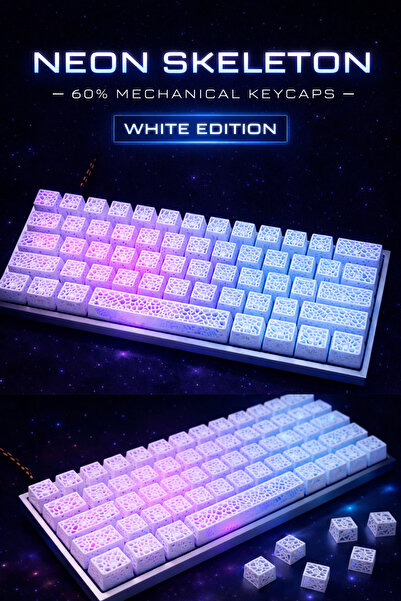 Decorius Neon Skeleton - %60 Klavye Keycaps Seti | Cherry MX Uyumlu , RGB Işı...