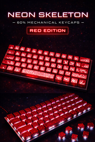 Decorius Neon Skeleton - %60 Klavye Keycaps Seti | Cherry MX Uyumlu , RGB Işı...