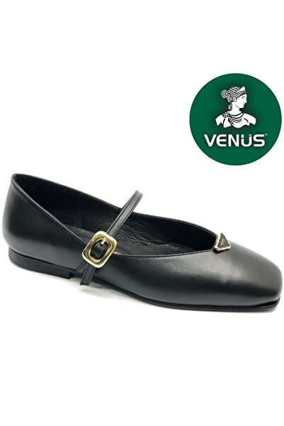 Venüs Hermit Genuine Leather Orthopedic Women's Casual Ballerina Shoes Black