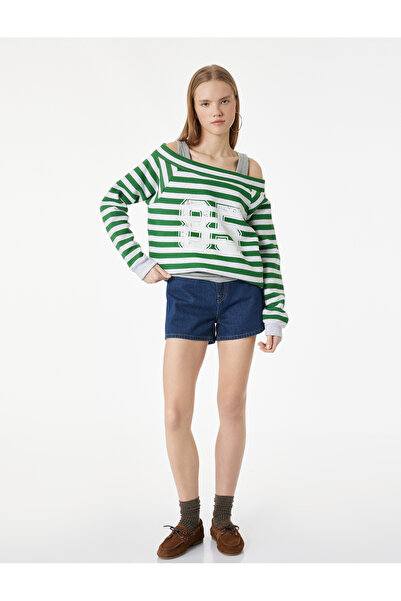 Koton Potrivire confortabilă, mânecă lungă, cu dungi, decolteu barcă cu impri...