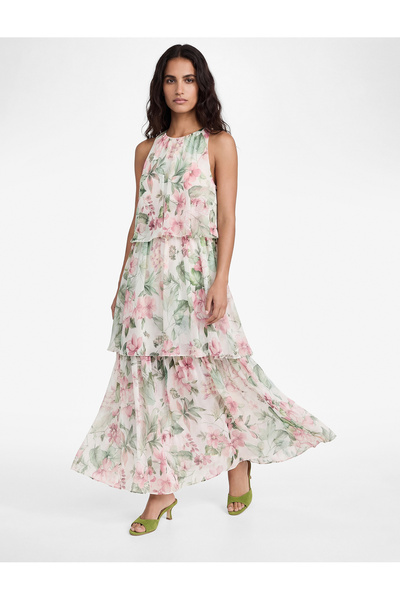 Koton Tiered Sleeveless Halter Neck Floral Chiffon Dress