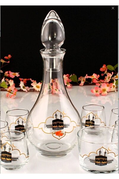 Derman Cam Zemzem Takımı Kabe Desenli Zem Zem Takımı Cam
